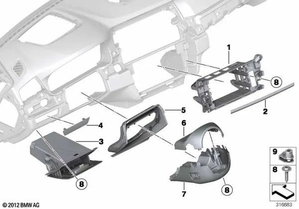 Compartimento abatible lado del conductor para BMW F10N, F11N, F18N (OEM 51459297807). Original BMW