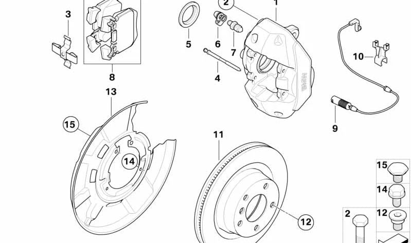 Pinza de freno delantera izquierda OEM 34216786743 para BMW Serie 1 (E81, E82, E87, E88) y Serie 3 (E90, E91, E92, E93). Original BMW.