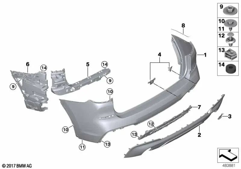 Refuerzo del parachoques trasero inferior para BMW G01 (OEM 51127400674). Original BMW.