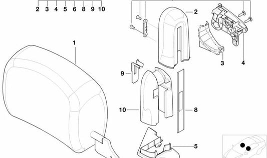 Cubierta reposacabezas izquierda para BMW Serie 3 E46 (OEM 52108255353). Original BMW.