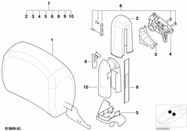 Cubierta del reposacabezas izquierda para BMW Serie 3 E46 (OEM 52107025605). Original BMW