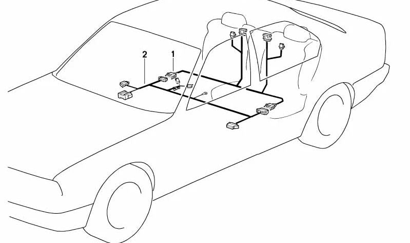 Seat/headrest heating wiring harness for BMW E34, E32 (OEM 61121382636). Original BMW