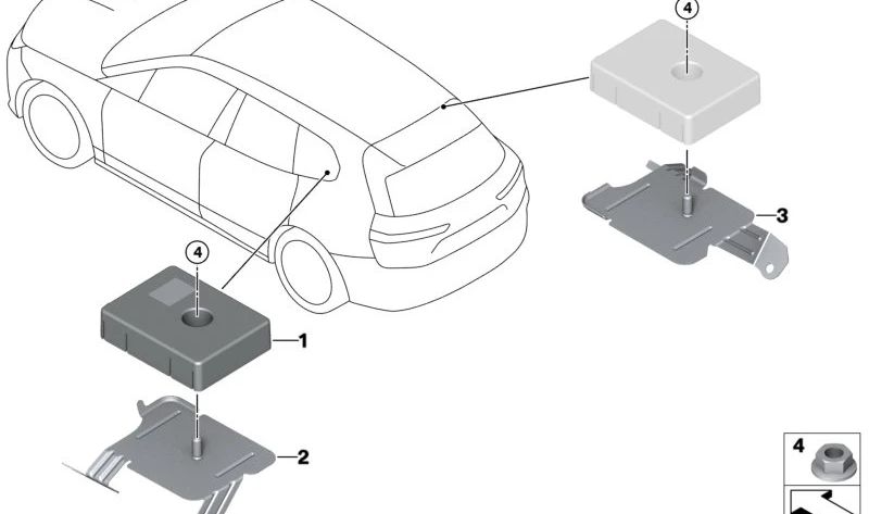 Supporto per la scatola anteena sinistra OEM 65208706262 per BMW I20. Compatibile con tutti i modelli della serie i20. BMW originale.