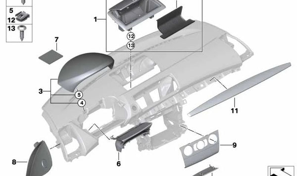 Embellecedor salpicadero en aluminio OEM 51459122672 para BMW E81, E82, E87, E88. Original BMW