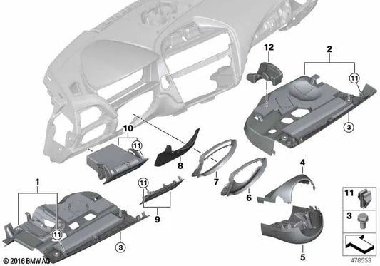 Cubierta del mecanismo de pedal para BMW Serie 1 F20, F21, Serie 2 F22, F23, F87 (OEM 51459242896). Original BMW