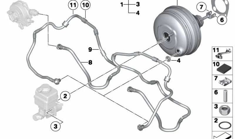 Conducto de vacío para BMW F07, F10, F11, F18 (OEM 11667591539). Original BMW