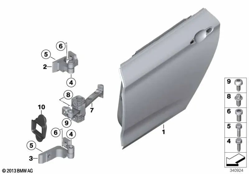 Restringidor de puerta trasero izquierdo para BMW Serie 4 F36, F36N (OEM 51227446739). Original BMW.