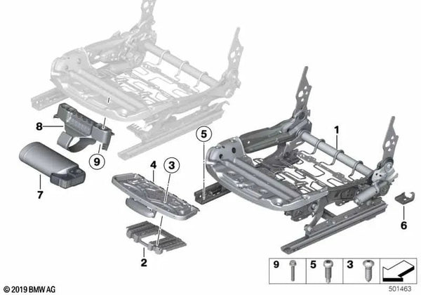 Mecanismo de Asiento Eléctrico Izquierdo para BMW F20, F30, F31, F34, F80, F36 (OEM 52107243529). Original BMW