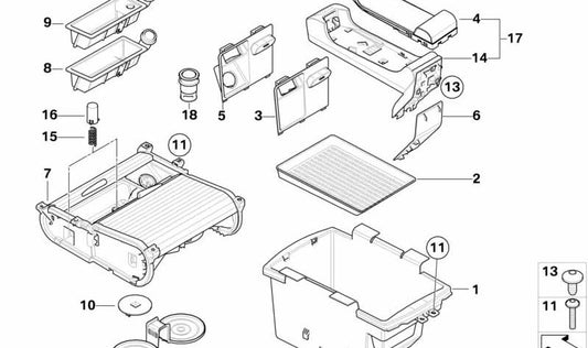 Compartimento Apoyabrazos Central Delantero para BMW X5 E70, X6 E71, E72 (OEM 51169115082). Original BMW