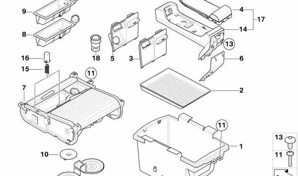 Compartimento Apoyabrazos Central Delantero para BMW X5 E70, X6 E71, E72 (OEM 51169115082). Original BMW