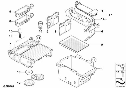 AUX-IN-Frontablagefach für BMW X5 E70, E70N, X6 E71, E72 (OEM 51169115085). Original BMW