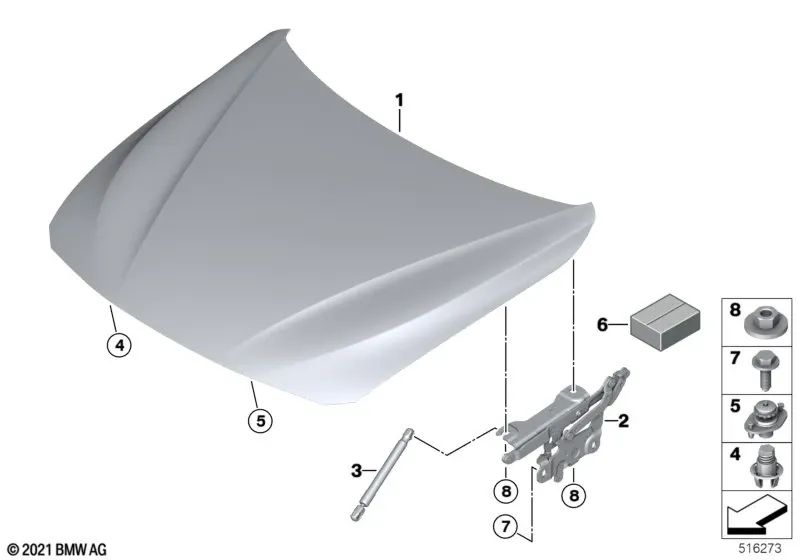 Amortiguador de gas para capó delantero para BMW Serie 1 F20, F21, Serie 2 F22, F23, F87, Serie 3 F30, F31, F34, F35, Serie 4 F32, F33, F36 (OEM 51237239233). Original BMW.