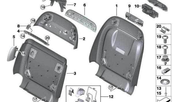 Soporte izquierdo para BMW Serie 5 F07N, F10N, F11N, F18N, F90, F90N, G30, G31, G32, Serie 6 G32, Serie 7 G11, X5 F15, X6 F16, X7 G07 (OEM 52107312905). Original BMW.