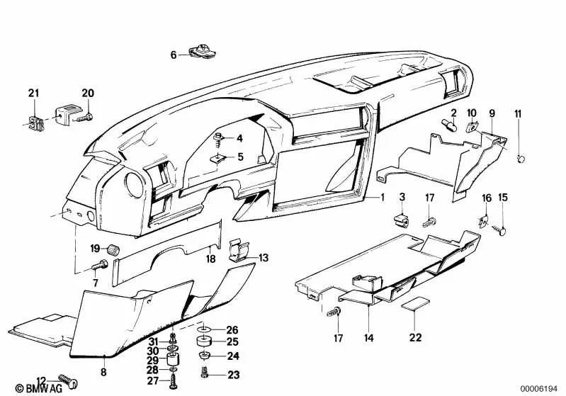 Revestimiento inferior derecho para BMW Serie 3 E30 (OEM 51451888120). Original BMW.