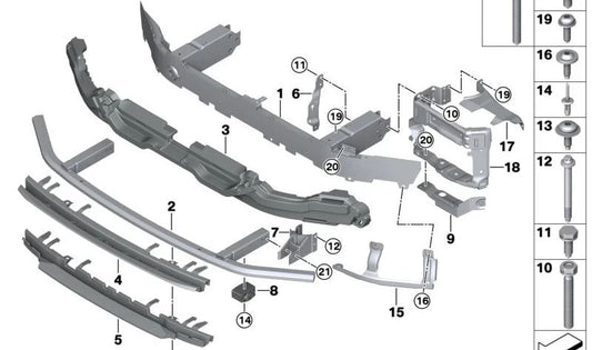 Refuerzo del Soporte del Paragolpes Izquierdo para BMW Serie 5 G60 (OEM 51115A02FB5). Original BMW.