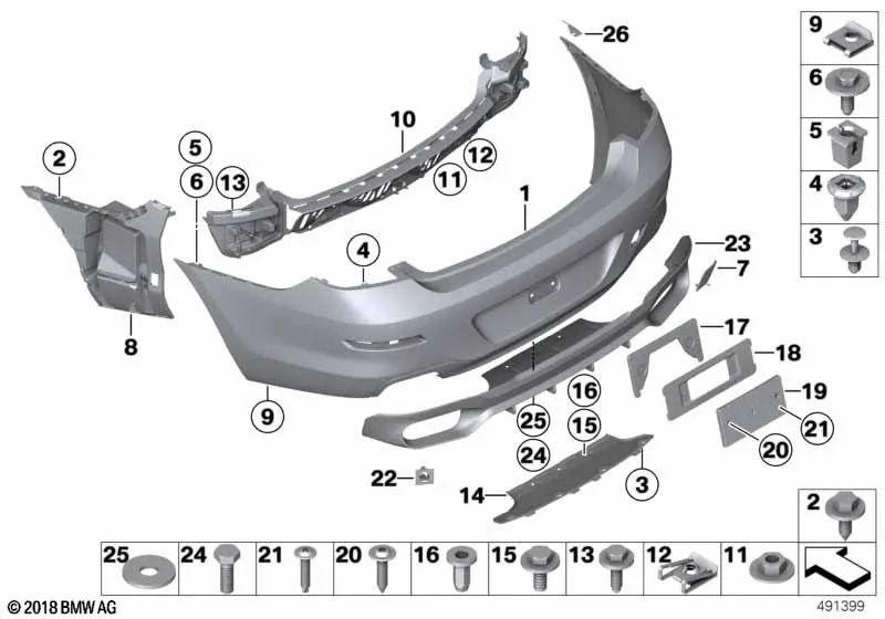 Grundierte Heckstoßstangenverkleidung für BMW F06, F12, F13 (OEM 51127261575). Original BMW.