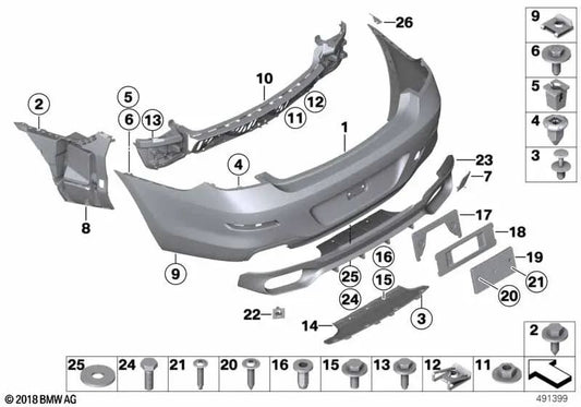 Grundierte Heckstoßstangenverkleidung für BMW F06, F12, F13 (OEM 51127261575). Original BMW.