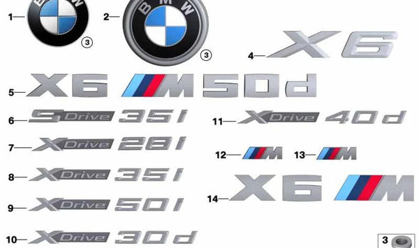 Emblema "X6" para BMW F16. Original BMW. OEM 51147318697.