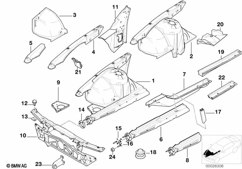 Sección parcial del soporte del motor derecho para BMW Serie 7 E38 (OEM 41118170456). Original BMW.