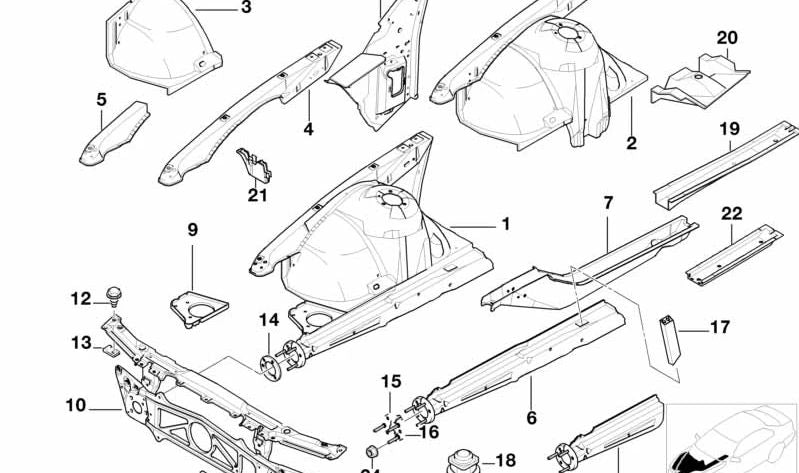 Sección del paso de rueda delantero izquierdo para BMW Serie 7 E38 (OEM 41148172503). Original BMW.