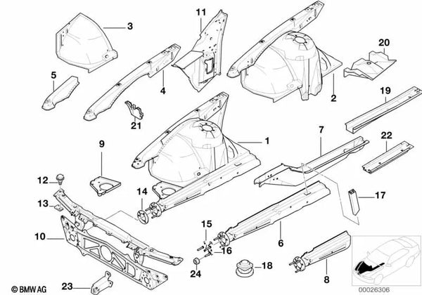 Sección parcial del soporte del motor derecho para BMW Serie 7 E38 (OEM 41118170456). Original BMW.