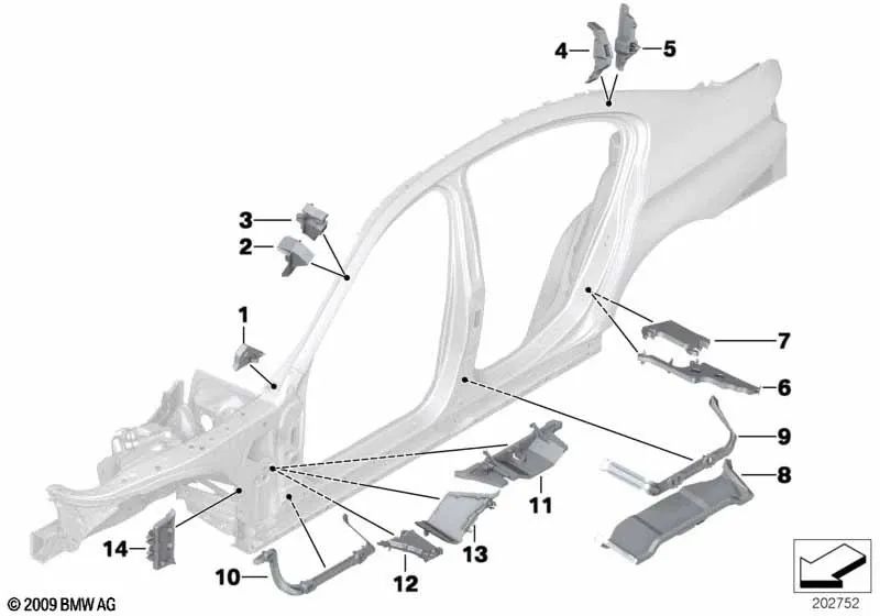 Formteil C-Säule para BMW F10, F18 (OEM 41217187035). Original BMW