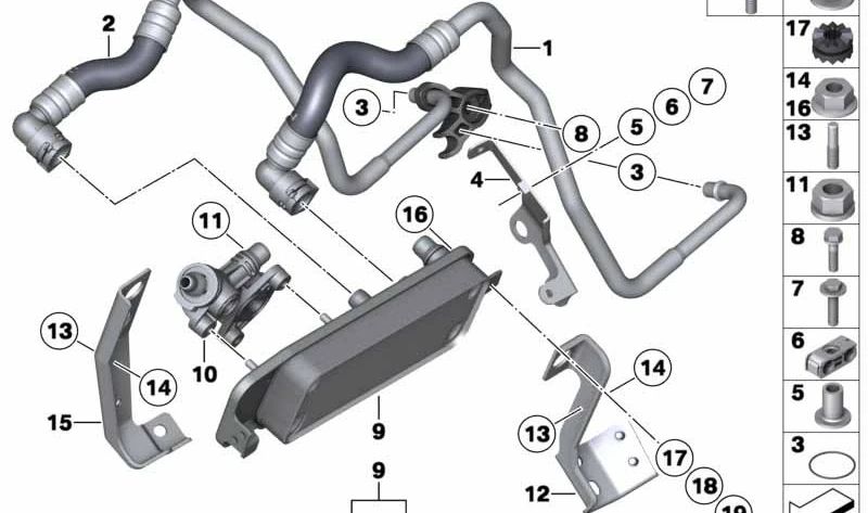 Tubería de refrigeración de aceite Adelanto para BMW F07, F10, F11, F18, F06, F12, F13, F01N, F02N (OEM 17227635671). Original BMW