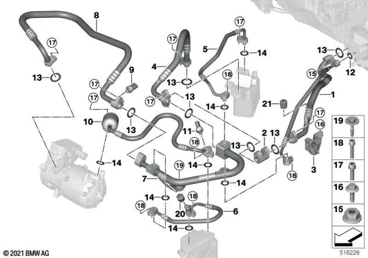 Línea de Presión del Compresor para BMW Serie 5 F07, F10, F11 (OEM 64509474788). Original BMW.