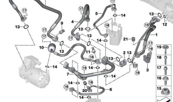 Tubo de aspiración del aire acondicionado OEM 64509474904 para BMW (Modelos compatibles: G26). Original BMW.