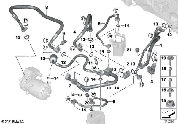 Línea de Presión del Compresor para BMW Serie 5 F07, F10, F11 (OEM 64509474788). Original BMW.