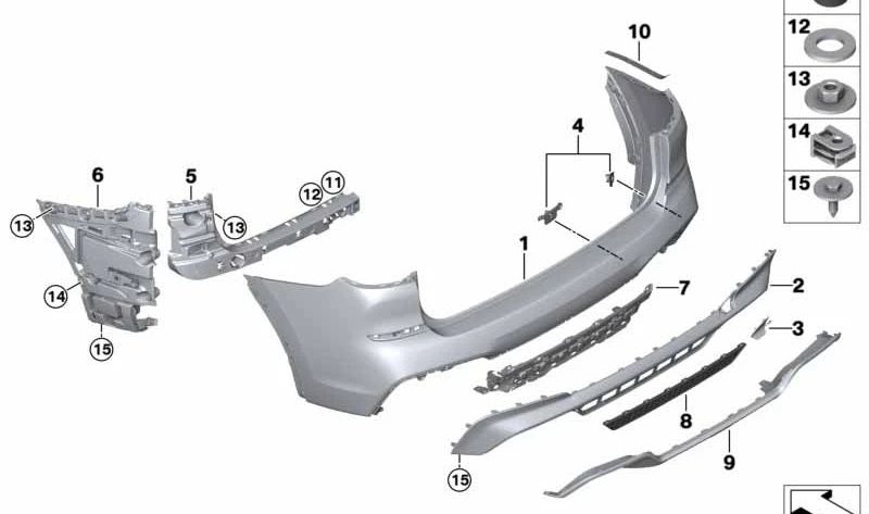 Tapa gancho de remolque imprimada trasera para BMW F97 (OEM 51128065254). Original BMW.