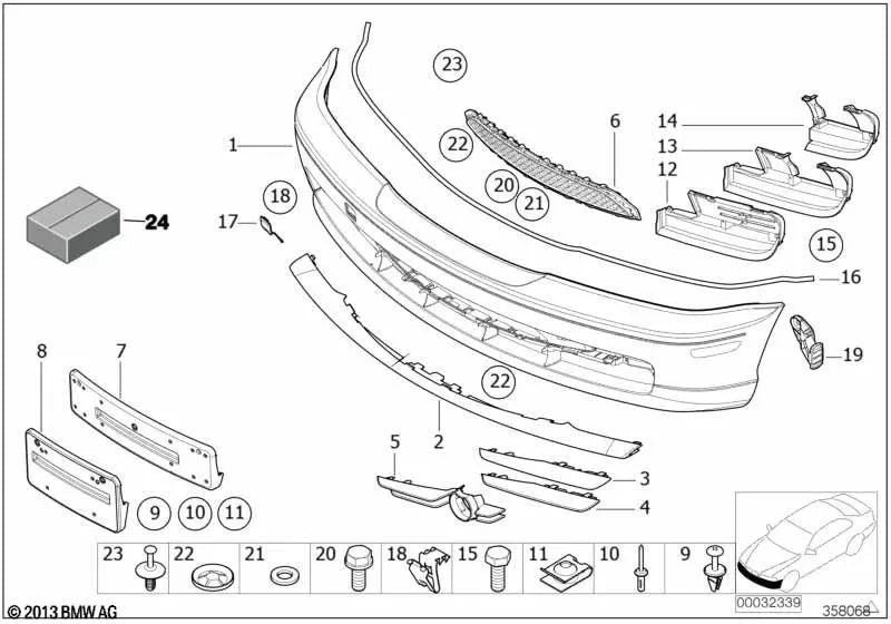 Linker Seitengrill für BMW 3er E46 (OEM 51117016515). Original BMW