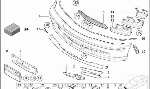 Rejilla superior derecha para BMW Serie 3 E46 (OEM 51118233342). Original BMW