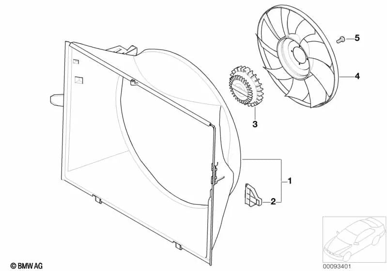 Carcasa del ventilador para BMW E65, E66 (OEM 17117507977). Original BMW.