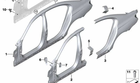 Chapa de refuerzo columna C derecha para BMW G12, G12N (OEM 41217425174). Original BMW