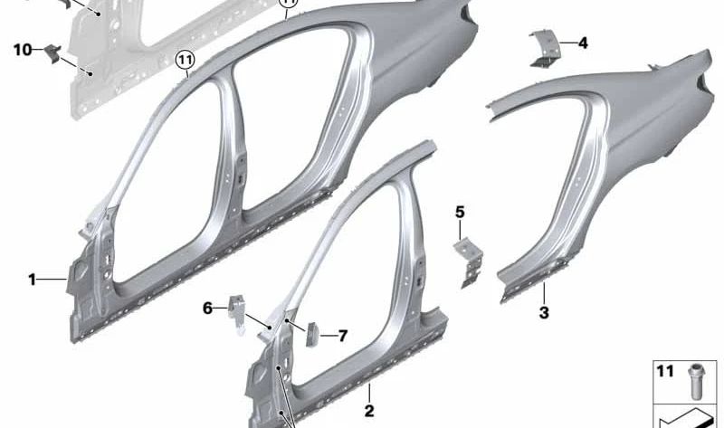 Soporte para panel lateral superior derecho para BMW Serie 7 G11, G12 (OEM 41007421764). Original BMW