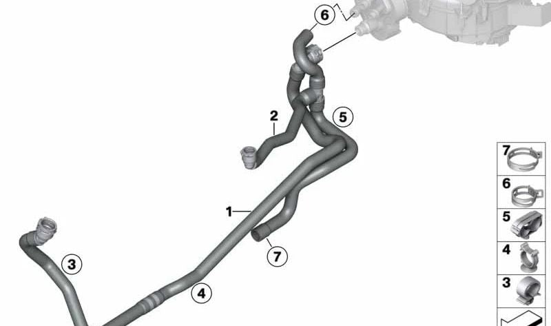 Soporte para manguera para BMW Serie 1 E81, E82, E87N, E88, Serie 3 E90, E91, E92, E93, Serie 5 E60, E61, F11, F18, Serie 6 E63, E64, X3 F25, X4 F26, Z4 E89 (OEM 07147525090). Original BMW