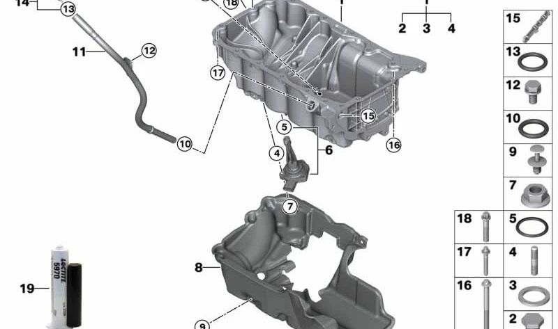 Cárter de aceite OEM 11138590016 para BMW F45, F46, F48, F39. Original BMW.