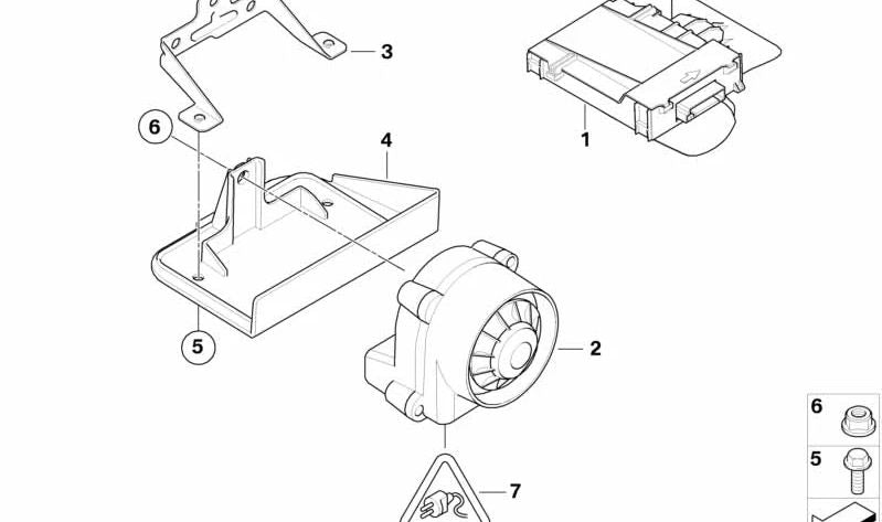 Soporte para sirena de emergencia OEM 65756940124 para BMW E81, E82, E87, E90, E91, E92, E84. Original BMW.