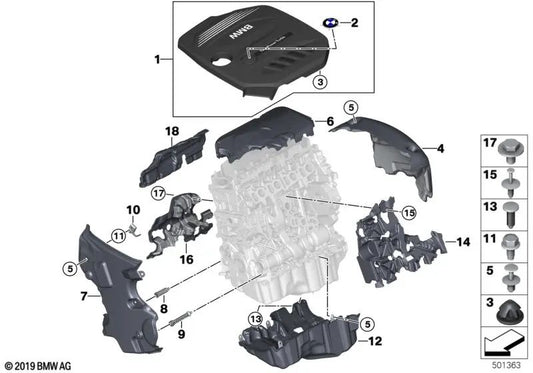 Cubierta acústica trasera para BMW Serie 5 G30, G30N, G31, Serie 7 G11, G12, X3 G01, G01N, X4 G02, G02N (OEM 11148573146). Original BMW