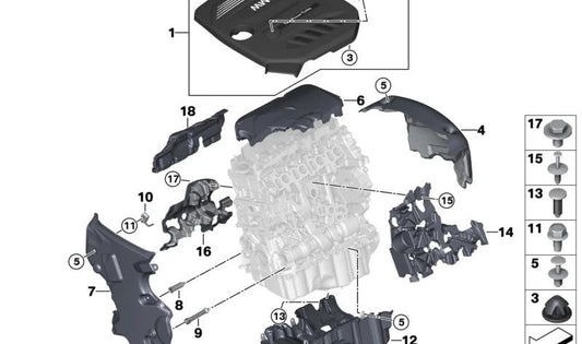 Akustische Abdeckung für BMW 5 G30 -Serie, G01, X3 G01, G02, X4 (OEM 11148581908). Original BMW