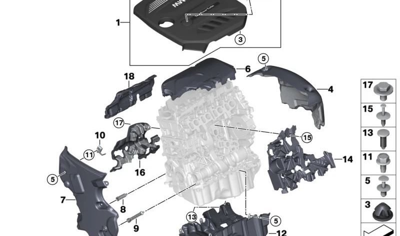 Cubierta Acústica para BMW Serie 5 G30, G31, G38 Serie 7 G12 (OEM 11148571545). Original BMW