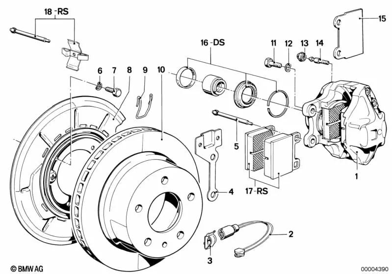 Brake caliper without right pad for BMW E24 (OEM 34211119212). Genuine BMW.