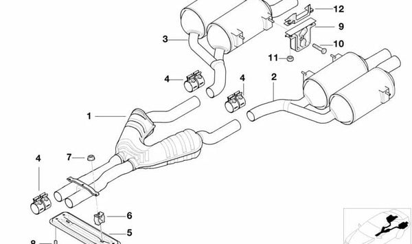 Silenciador trasero derecho para BMW Serie 5 E39 (OEM 18107832985). Original BMW.