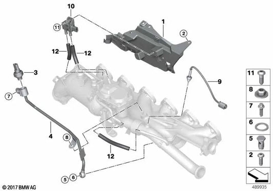 Tubo de presión de gases de escape para BMW Serie 3 G20, G20N, G21, Serie 5 G30, G30N, G31, Serie 6 G32, G32N, Serie 7 G11, G11N, G12, G12N, X3 G01, G01N, X4 G02N, X5 G05, X6 G06, X7 G07 (OEM 13628571783). Original BMW.