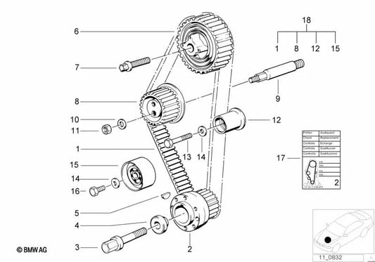 Polea de desvío para BMW Serie 3 E30, E36, Serie 5 E34 (OEM 11311721264). Original BMW.