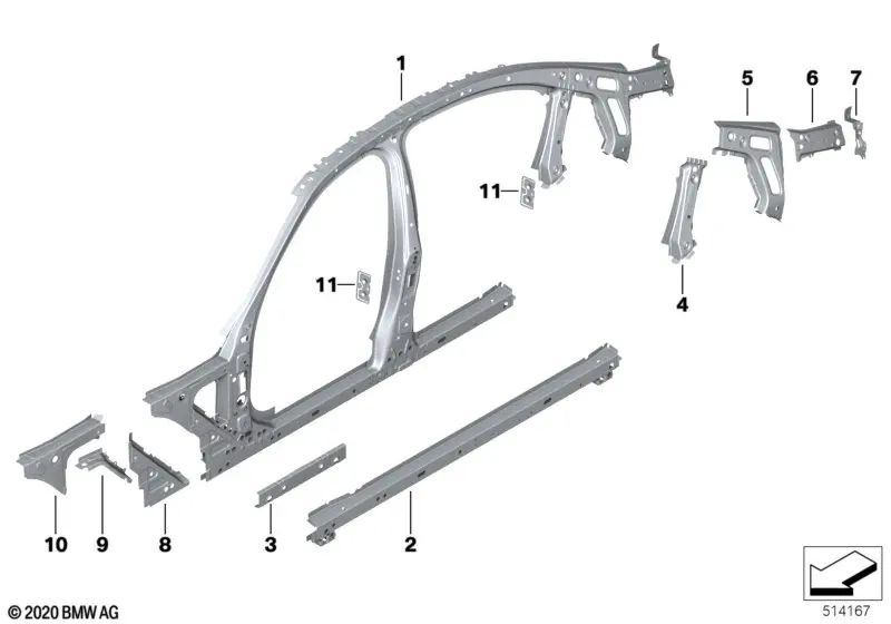 Refuerzo pilar C derecho para BMW Serie 3 G20, G20N, G80 (OEM 41007488098). Original BMW