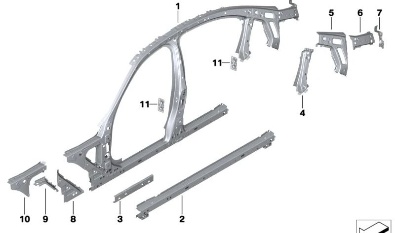 Marco lateral medio derecho para BMW Serie 3 G20N, G80 (OEM 41007491038). Original BMW