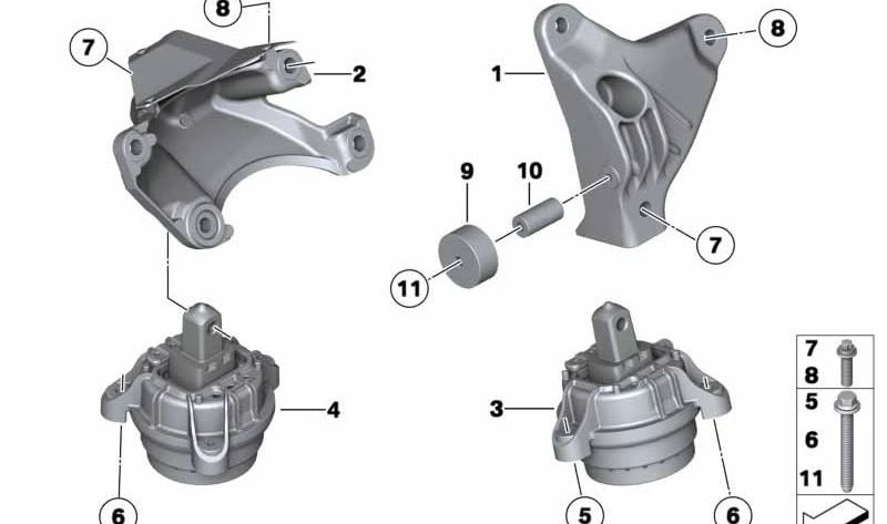 OEM left motor support 22116775917 for BMW F10, F11. Original BMW.