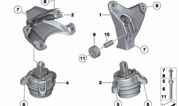 Soporte de motor izquierdo OEM 22116775917 para BMW F10, F11. Original BMW.